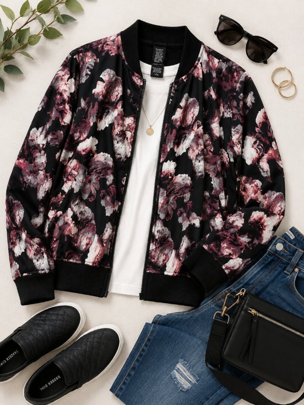 Victoria Secret Sport | Pink & Black Floral Bomber Jacket | Sz M